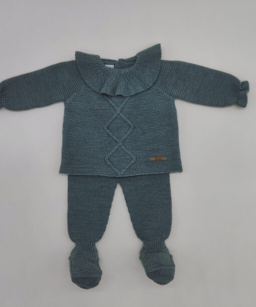 Conjunto de jubón para bebé en punto azul de Knit Essence.
